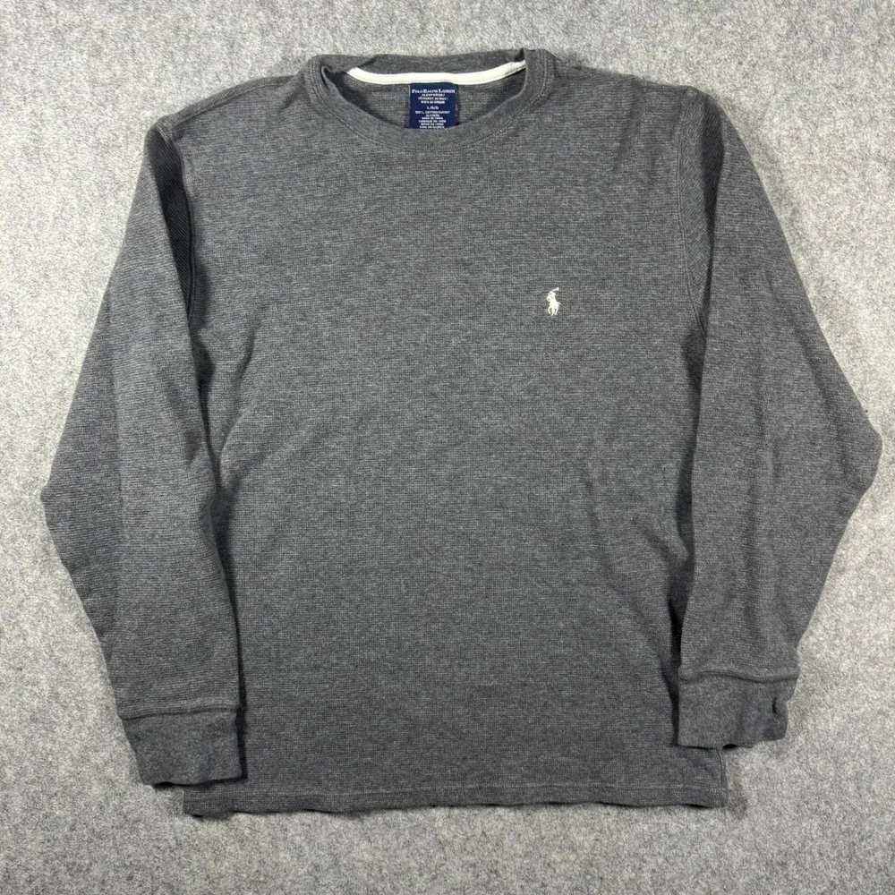 Polo‎ Ralph Lauren Mens Grey Waffle Knit Sleepwear Long Sleeve Shirt L Thermal